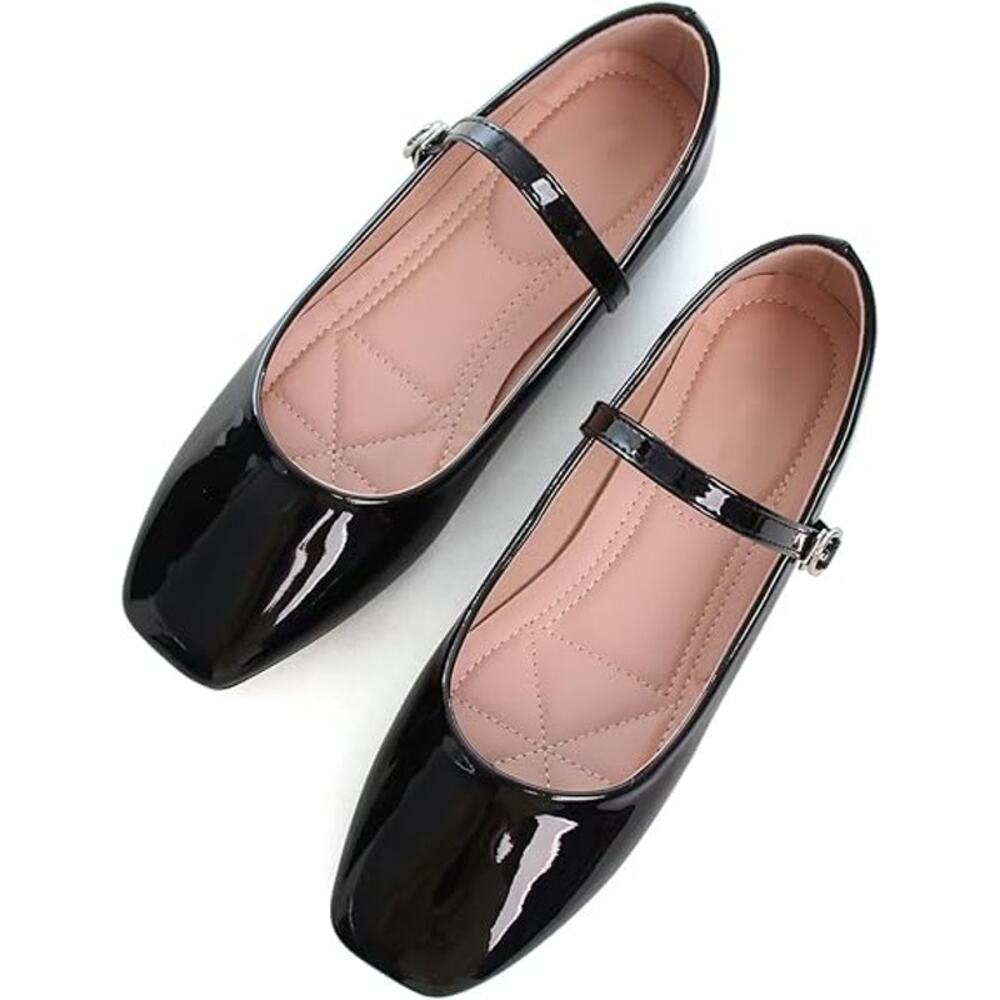 New Luxinyu Womens Size 6 Black Faux Leather Square Toe Mary Jane Flat Shoes - Picture 4 of 6